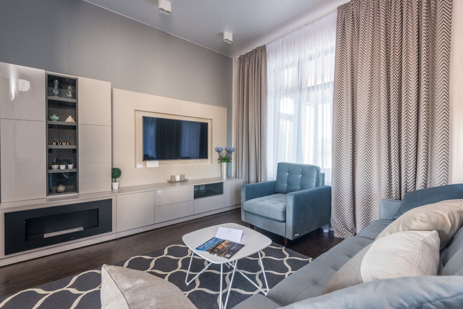 Spotless modern living room after professional house cleaning